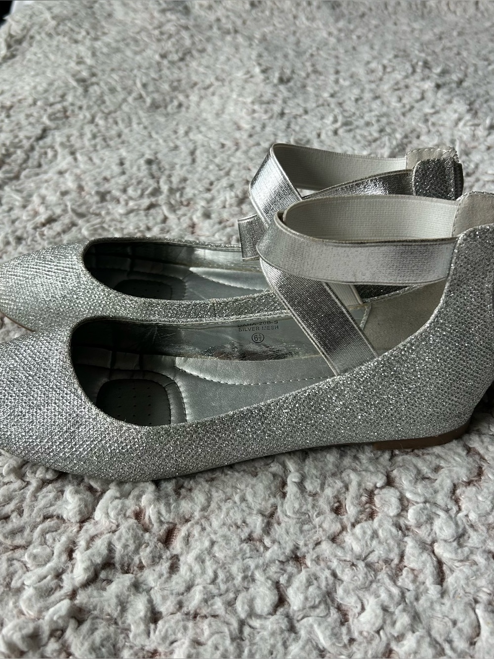ANNA (6.5) Silver Closed Toe Ankle Strap Flats